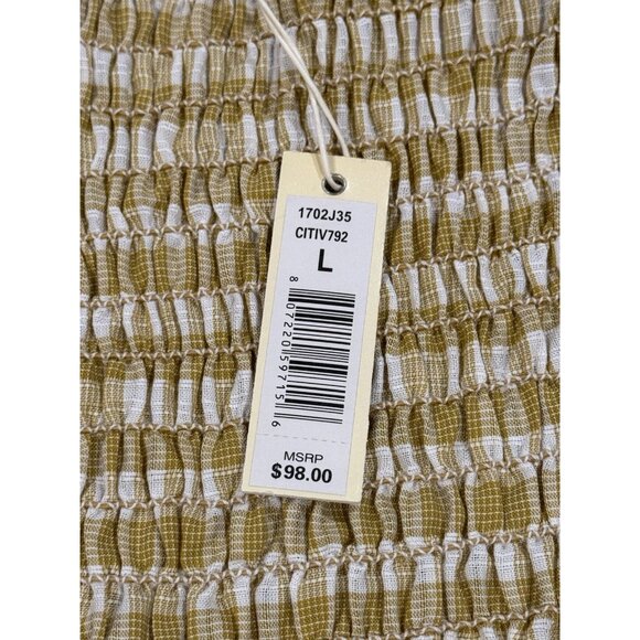 NWT Max Studio Womens Large Smocked Yellow Gold Gingham Puff Sleeve Peplum Top - Picture 7 of 12